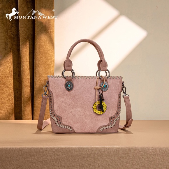 Montana West Embossed Collection Tote/Crossbody Bag Pink - Picture 1 of 4